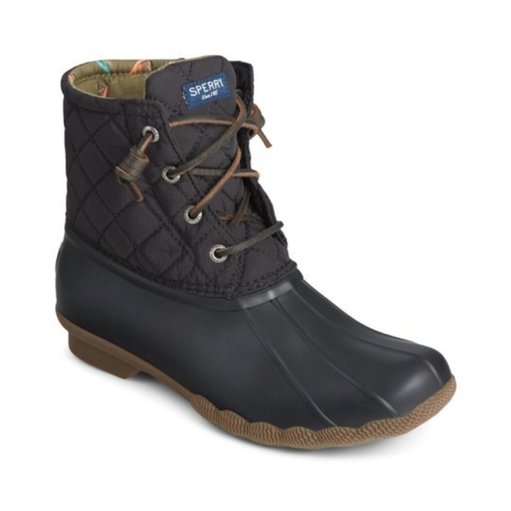 Sperry Saltwater Quilted Duck Boot, Black, Size 7.5